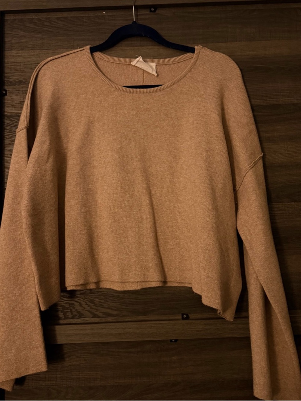 Cropped Lightweight Crewneck Sweater - Camel